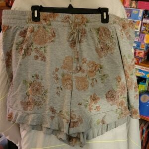 Live Well Lounge Floral Shorts 3X Drawstring Knit Ruffled Hem